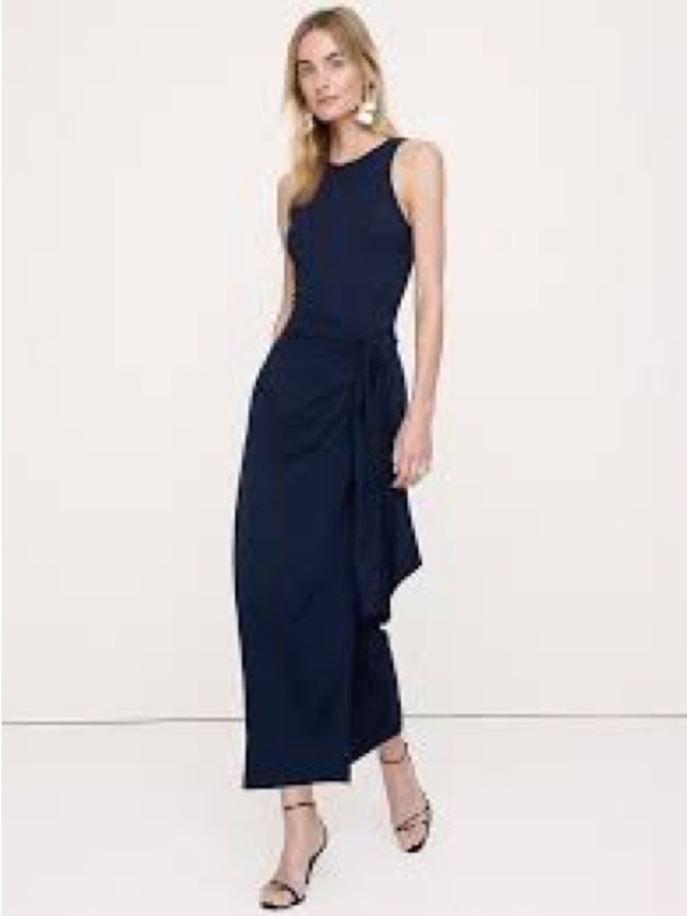 Banana Republic Navy Sleeveless Tie-Detail Maxi Dress